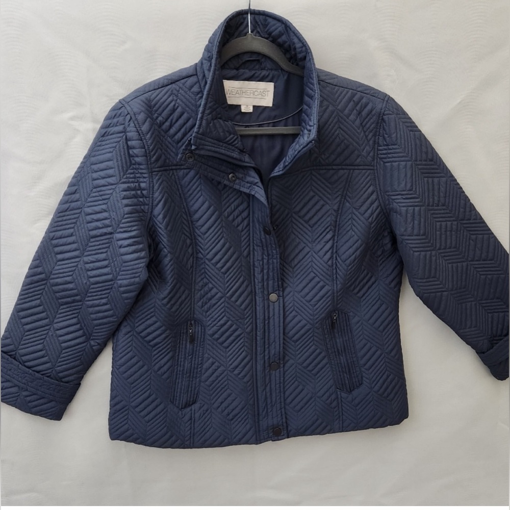 Weathercast steel blue quilted zipper snap closure coat, plus size 1X